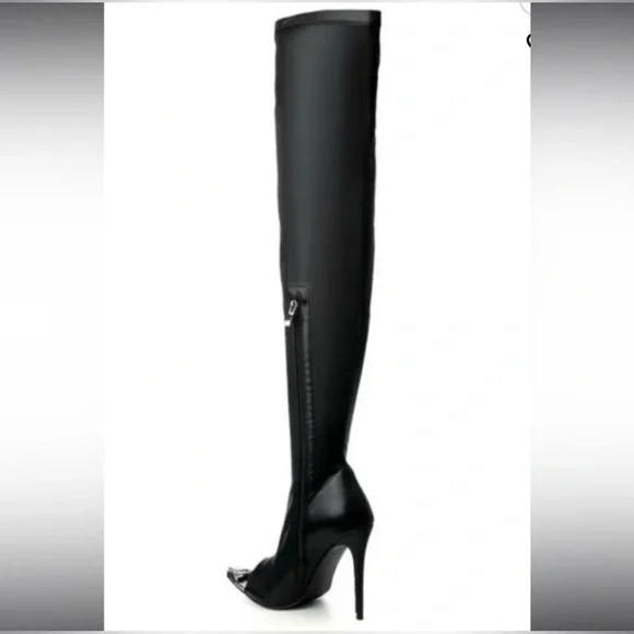 Azalea Wang “Clover” Over-the-Knee Peep-Toe Boots Size 9 Black - Picture 5 of 6
